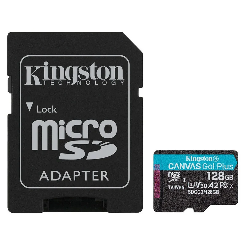 Carte microSD Kingston Canvas Go! Plus 128 Go – 170 Mo/s, U3, V30, A2 + Adaptateur SD