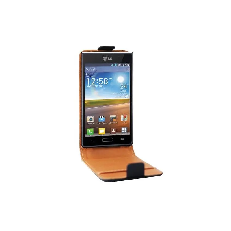 Swiss Charger Etui clapet cuir véritable noir LG L7