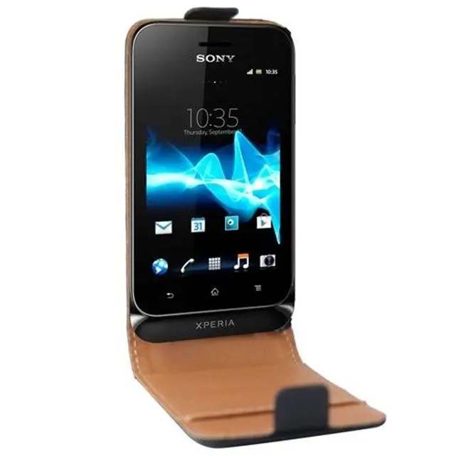 Etui clapet cuir noir Sony Xperia Tipo