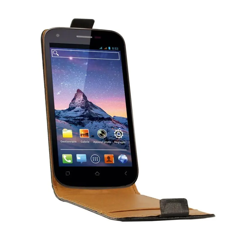 SWISS CHARGER Etui cuir noir véritable pour Wiko Cink Peax / Peax 2 scp10083
