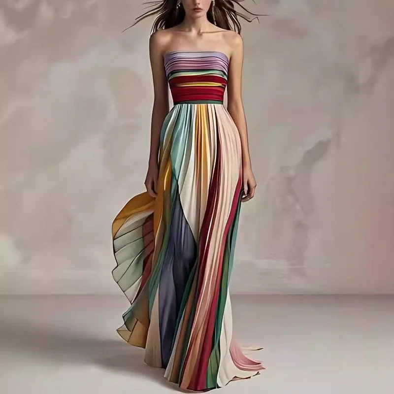 Aurora Pleated Rainbow Gown