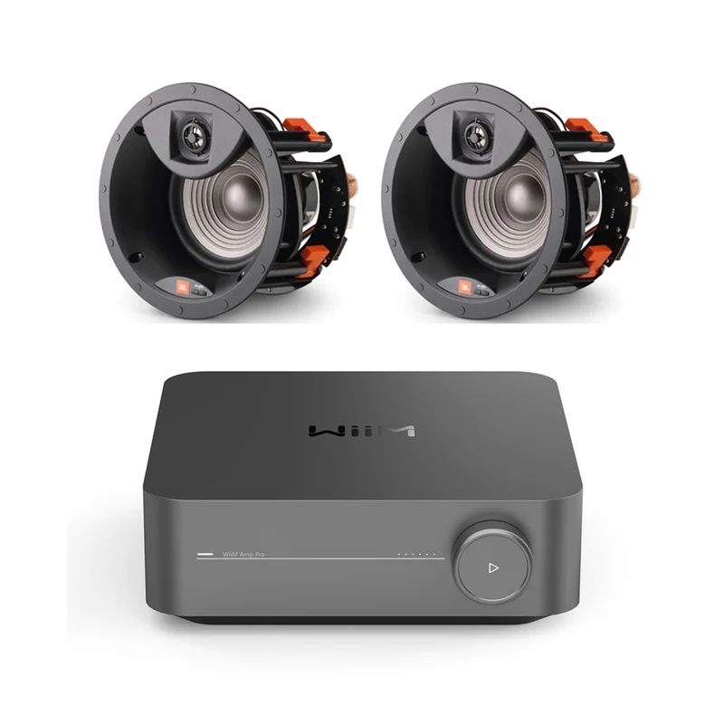 WiiM Amp Pro Streaming Stereo Amplifier Grey with JBL Studio 2 6IC In Ceiling Speakers Pair Package