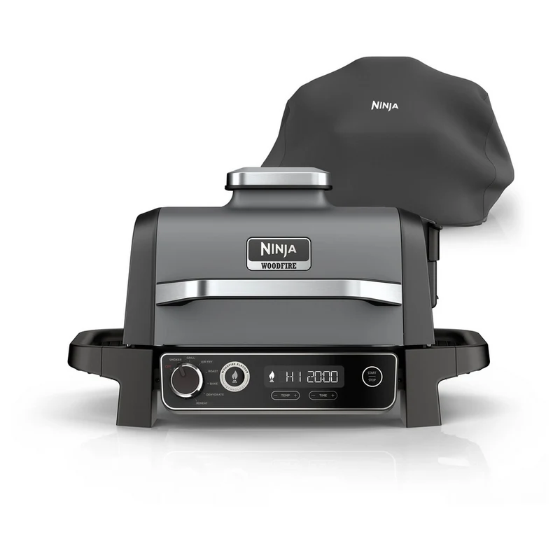 Ninja OG703UK Outdoor Woodfire 7-in-1 Electric BBQ Grill & Smoker with Cover - Black